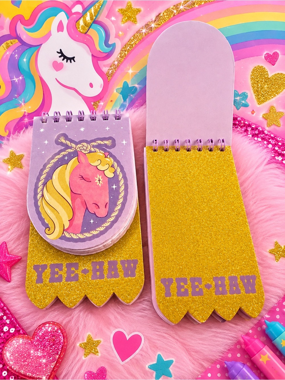 Pink & Gold Unicorn 'Yee-Haw' Mini Notepad- NWOT 100 sheets